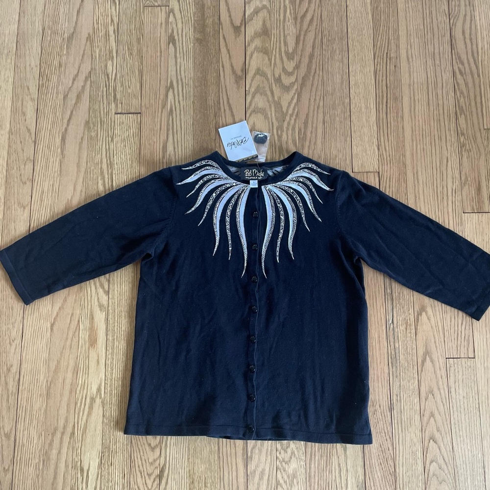 NWT - BOB MACKIE Wearable Art - Sequined Cardigan Sweater Black